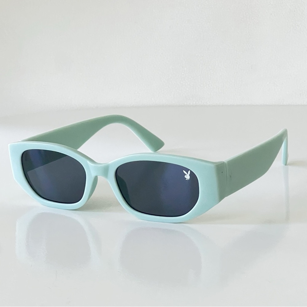 Playboy Y2K Bunny Icon Pastel Blue Sunnies Rectangular Sunglasses - Picture 2 of 8